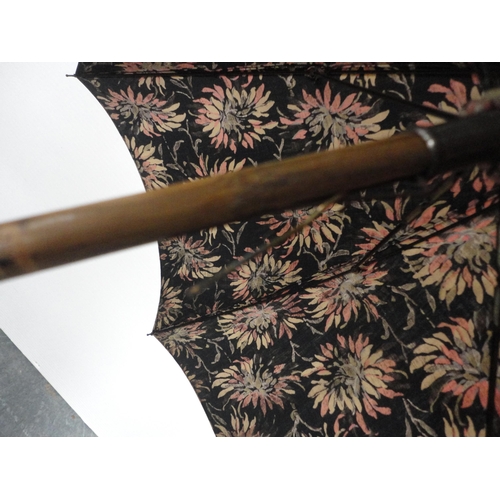 305 - Late Victorian parasol, the pommel inscribed 'Isa Bramwell - Tynemouth', with scroll silver mount, s... 