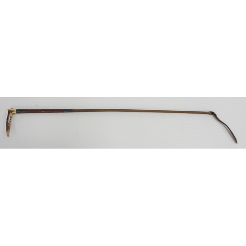 306 - Bamboo and antler-handled walking cane with graduation for measuring the height of horses, 94cm, a r... 