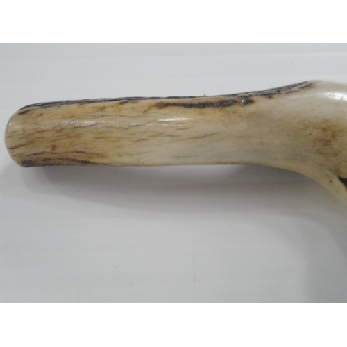 306 - Bamboo and antler-handled walking cane with graduation for measuring the height of horses, 94cm, a r... 