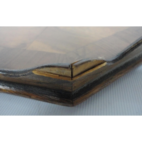 309 - Victorian walnut crossbanded serving tray, the centre with oyster veneered inlay, with wavy edge and... 