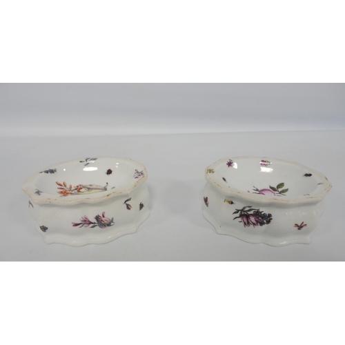 227 - Pair of 19th century Meissen porcelain oval trencher salts, underglazed, with concave sides, blue cr... 