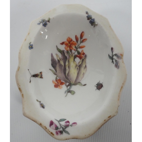 227 - Pair of 19th century Meissen porcelain oval trencher salts, underglazed, with concave sides, blue cr... 