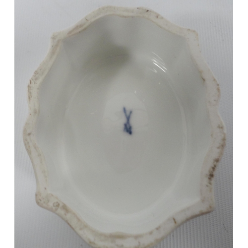 227 - Pair of 19th century Meissen porcelain oval trencher salts, underglazed, with concave sides, blue cr... 