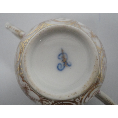 228 - Augustus Rex porcelain chocolate cup and cover on stand, probably for Meissen, the arched cover and ... 