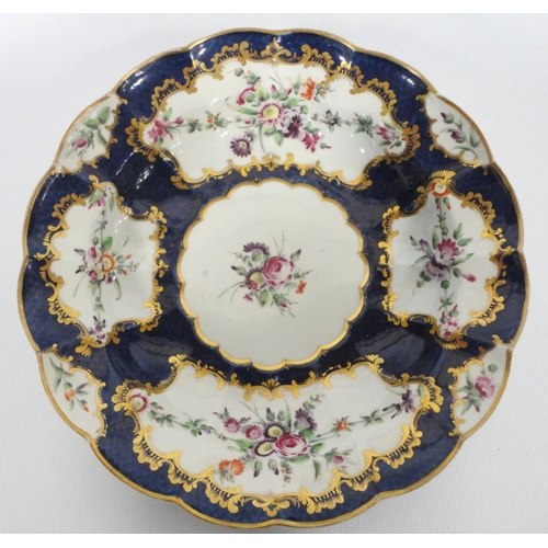 229 - Worcester second period porcelain bowl, c. late 18th century, decorated with colourful floral sprays... 