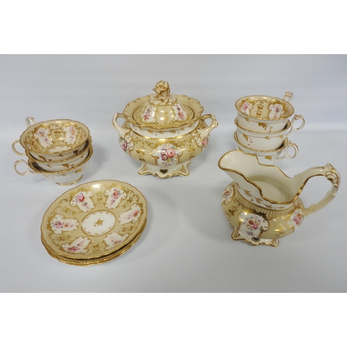 233 - Victorian 'Rockingham' pattern part china tea service decorated with a floral cartouche within gilt ... 