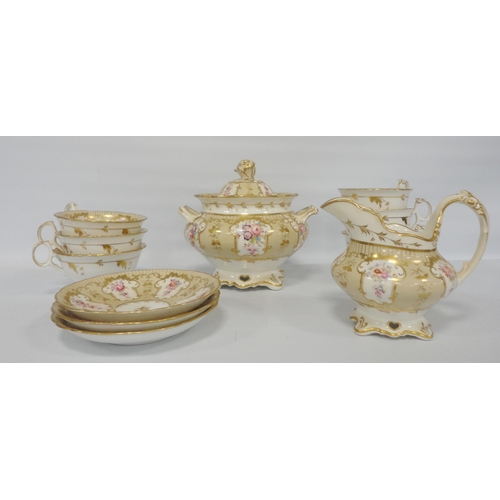 233 - Victorian 'Rockingham' pattern part china tea service decorated with a floral cartouche within gilt ... 