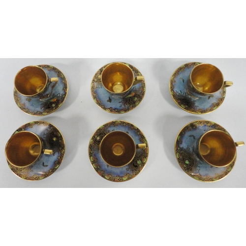 234 - Carlton Ware 'Paradise Bird' pattern coffee set depicting a flying bird in colourful enamels in a st... 