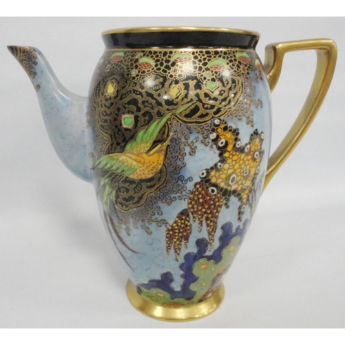 234 - Carlton Ware 'Paradise Bird' pattern coffee set depicting a flying bird in colourful enamels in a st... 