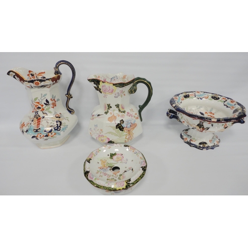 239 - Group of Masons Patent Ironstone china comprising a toilet jug with matching soap bowl, decorated wi... 