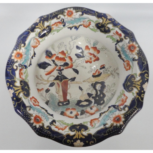 239 - Group of Masons Patent Ironstone china comprising a toilet jug with matching soap bowl, decorated wi... 