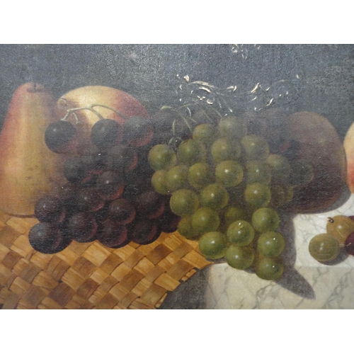 394 - RR Gunning (British)Still life of fruit with bottle to the backgroundSigned lower right, oil on canv... 