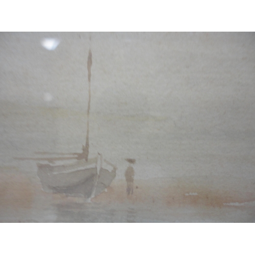 396 - J Harris (British)Tending the boats, and a companionSigned and dated 1908, watercolour, 12.5cm x 28.... 