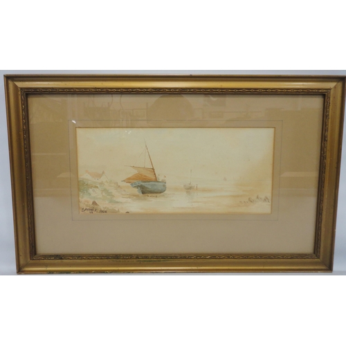 396 - J Harris (British)Tending the boats, and a companionSigned and dated 1908, watercolour, 12.5cm x 28.... 