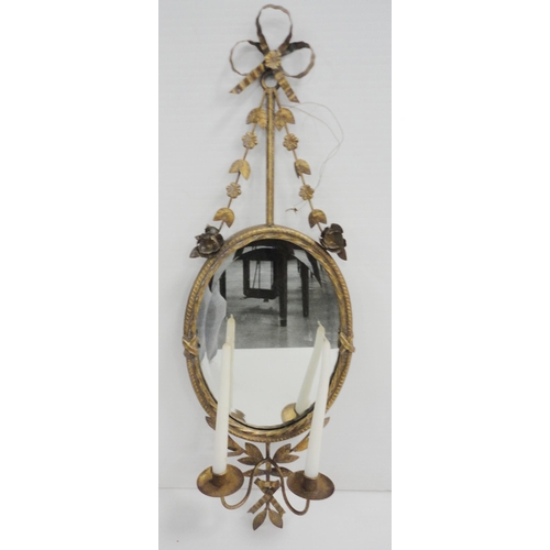 418 - Gilt metal girandole wall mirror in the 18th century style, with a floral and ribbon surmount and ga... 