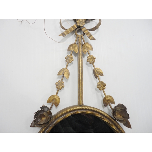 418 - Gilt metal girandole wall mirror in the 18th century style, with a floral and ribbon surmount and ga... 