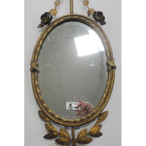 418 - Gilt metal girandole wall mirror in the 18th century style, with a floral and ribbon surmount and ga... 