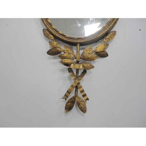 418 - Gilt metal girandole wall mirror in the 18th century style, with a floral and ribbon surmount and ga... 