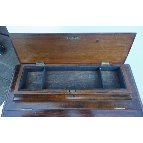 463 - Victorian mahogany davenport, the hinged desk stand above a flap enclosing bird's eye maple-lined dr... 