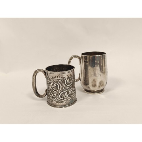 99 - Silver mug 1881 and another embossed, 1898. 263g, 8oz