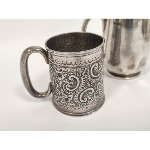 99 - Silver mug 1881 and another embossed, 1898. 263g, 8oz