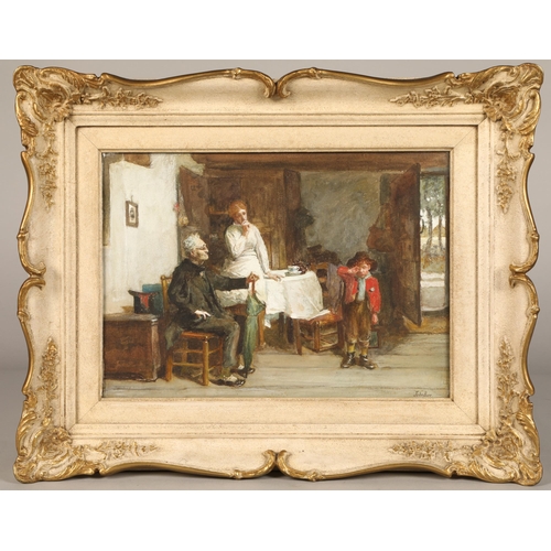 467 - John P. Burr R.B.A R.O.I. (Scottish 1831 - 1893)Framed oil on board - signed'The Schoolmaster's Visi... 