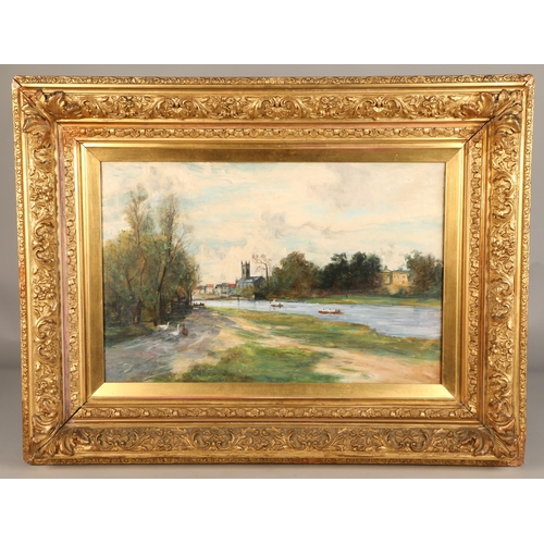 469 - British School (20th century)Gilt framed oil on canvas'Summer`s Day on the River'39cm x 60cm... 