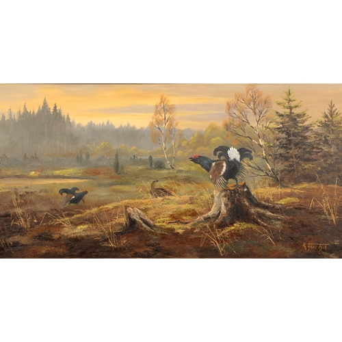 472 - R. Hirchel (20th Century)Gilt framed oil on canvas - signed'Game in a Woodland'39cm x 77cm... 