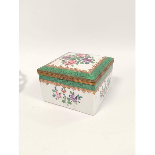 319 - 19th century Continental enamel box with cover, of square form and decorated with colourful floral s... 