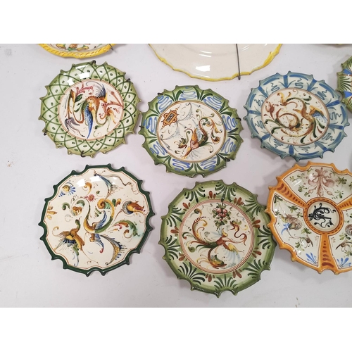 315 - Group of Italian majolica wall plates in the manner of Cantigalli, to include examples monogrammed F... 