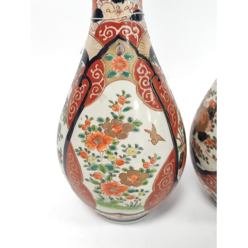 369 - Pair of Japanese Meiji period Imari vases circa 1880, the vases with some Chinese influence with fam... 