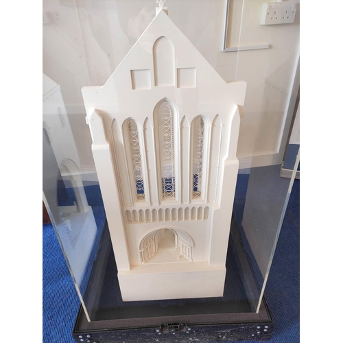 376 - Large white painted wooden diorama of Lanercost Priory's gateway, the open reverse depicting interio... 