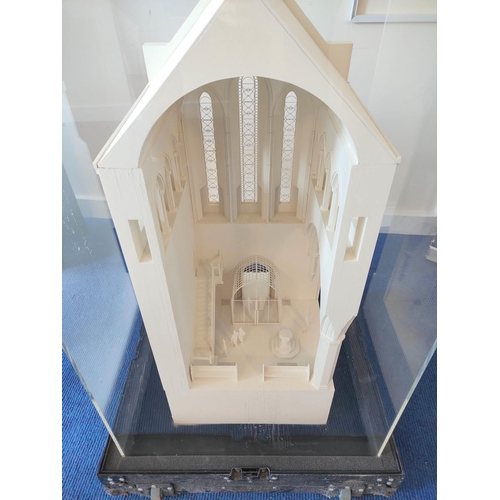 376 - Large white painted wooden diorama of Lanercost Priory's gateway, the open reverse depicting interio... 