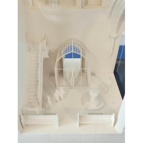 376 - Large white painted wooden diorama of Lanercost Priory's gateway, the open reverse depicting interio... 