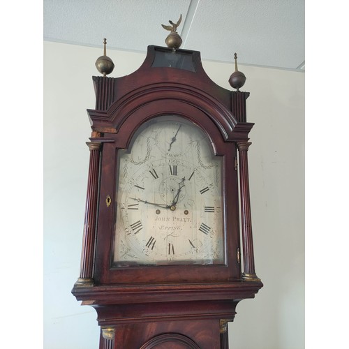 195 - Late 18th century eight day long case clock by James Pratt, Epping, the silvered dial with engraved ... 