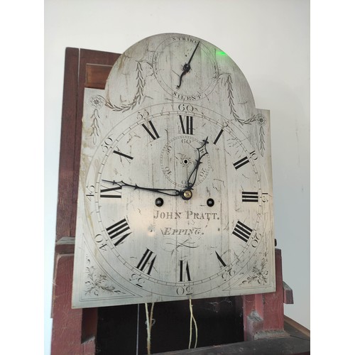 195 - Late 18th century eight day long case clock by James Pratt, Epping, the silvered dial with engraved ... 