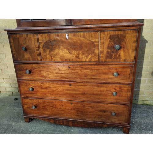 517 - Georgian mahogany secretaire bookcase, the bookcase top section with two astragal glazed doors enclo... 