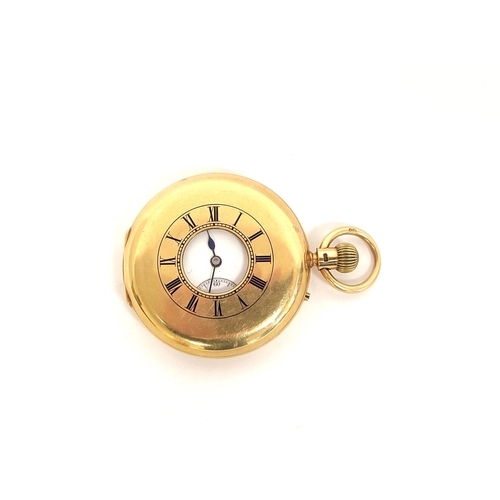 154 - Keyless lever watch by Rowlands & Frazer London No.18025 in 18ct gold, half hunter case 1894. 15... 