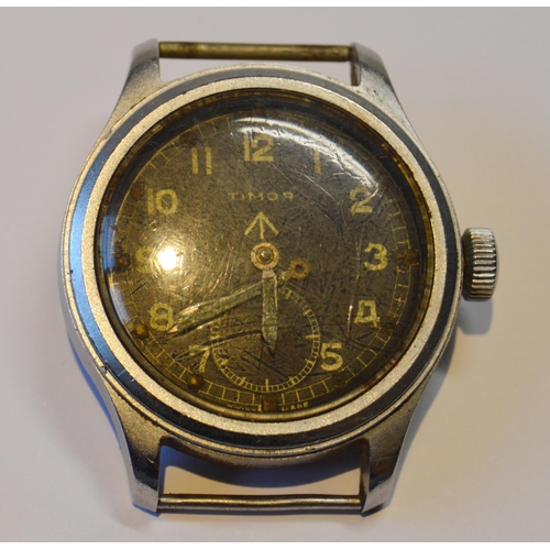 185 - WWII period 'Dirty Dozen' British military-issue manual wind watch head by Timor, in stainless steel... 