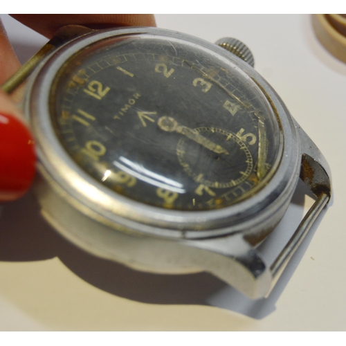 185 - WWII period 'Dirty Dozen' British military-issue manual wind watch head by Timor, in stainless steel... 