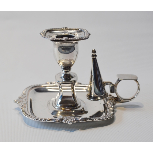 71 - Silver boudoir chamber candlestick, rectangular, with gadrooned and scroll borders, by George McHatt... 