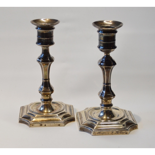 77 - Pair of silver baluster candlesticks of early Georgian style, Sheffield 1901, 15cm, loaded.