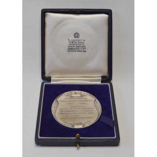 79 - Silver medal, North Persian Memorial Medal, presented to Major TC Hinson, 1972, cased.