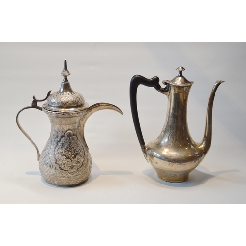 82 - Turkish silver coffee pot of typical style, '84', c. 1920, and another, probably American, 962g gros... 