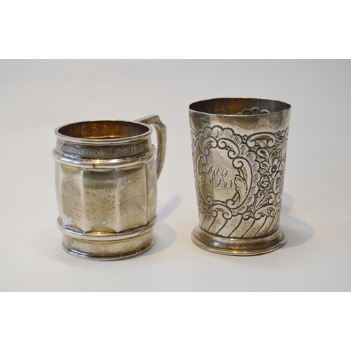 83 - Silver embossed christening mug, Birmingham 1903, and another, Sheffield 1930, 256g.  (2)