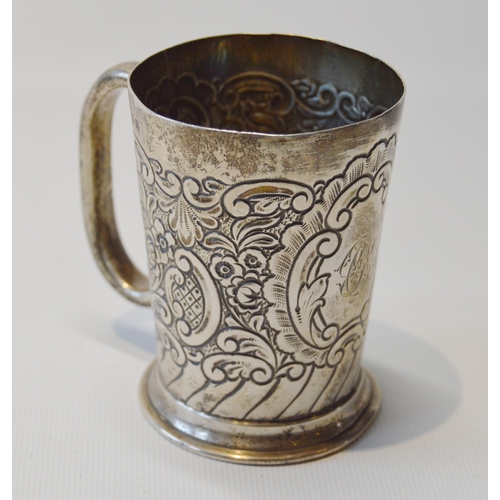 83 - Silver embossed christening mug, Birmingham 1903, and another, Sheffield 1930, 256g.  (2)