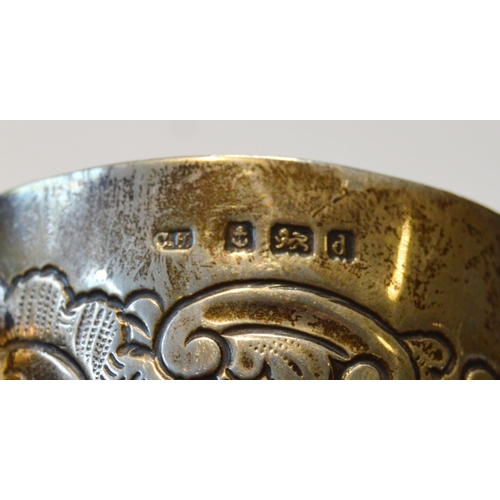 83 - Silver embossed christening mug, Birmingham 1903, and another, Sheffield 1930, 256g.  (2)