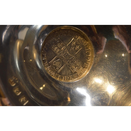 86 - Silver hot milk pot of pear shape with inset coin, 1708, by Edward, Glasgow, Britannia standard, 191... 