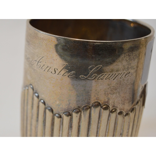 90 - Silver fluted christening mug, Birmingham 1903, and a small silver jug, 1927, 174g.