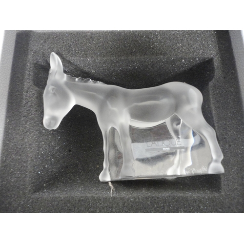 254 - Lalique, ParisFrosted glass figure of a donkey from the Nativity set, bearing Lalique Paris label an... 